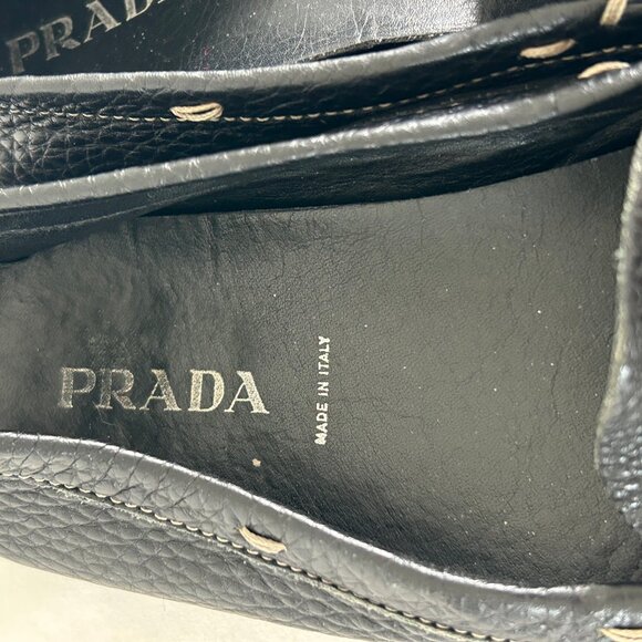 Prada Black Leather Bit Loafers Moccasins Driving Flats Pebbled Slip-On Size 38 - Picture 8 of 15